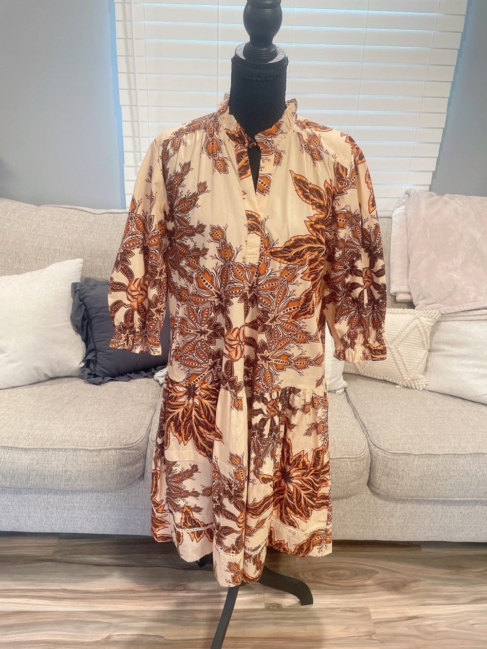 Maude Vivante Brown Floral Mini Dress Size Large.